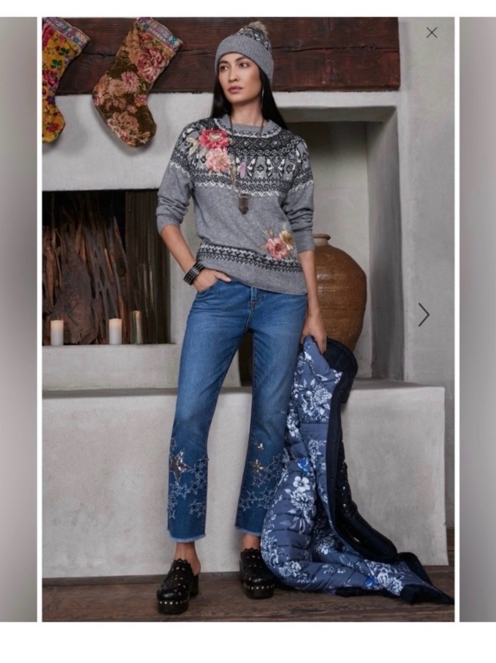 Johnny Was Women's Crop Baby Boot Mid Rise Jeans with Star embellishments